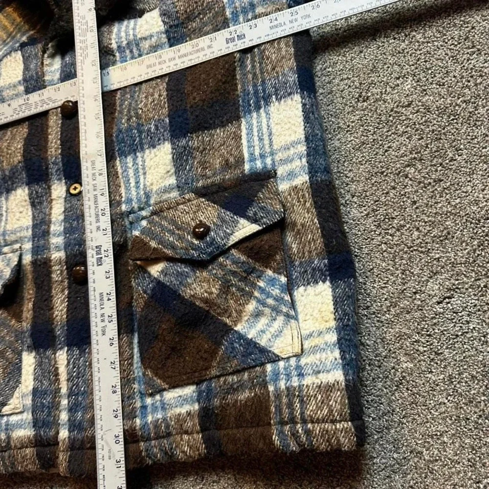Vintage 70s Caribu Briarcliff Jacket flannel Plaid Wool blend Hunting large READ